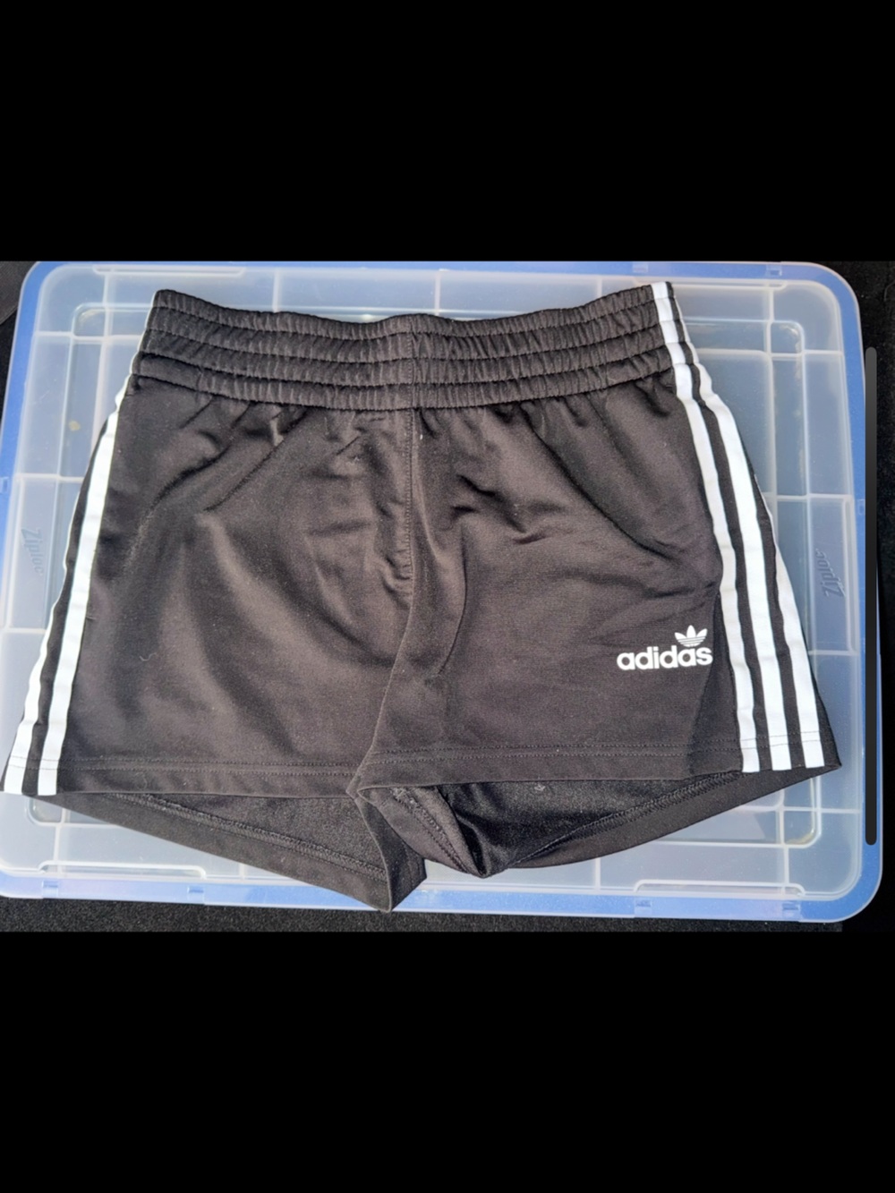 adidas high rise Black Shorts with White Three-Stripe Accent in S/P